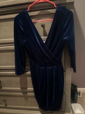 Fashion Nova Deep Blue Velvet Wrap-Front Women’s Dress